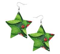 Boucles d'oreilles élégantes en cuir motif feuilles et coccinelles - Accessoires tendance et uniques pour un usage quotidien, taille unique