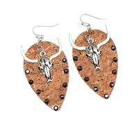 Boucles d'oreilles élégantes en cuir synthétique avec tête de bœuf - Hypoallergénique - Confortables et légères - Pour un usage quotidien, une fête, un festival de musique, taille unique, Comme décrit