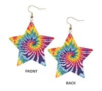 Boucles d'oreilles élégantes en cuir Tie Dye arc-en-ciel en forme d'étoile - Accessoires tendance et uniques pour un usage quotidien, taille unique
