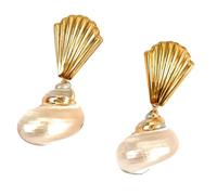 Boucles d'oreilles élégantes en forme de conque d'inspiration océanique, bijoux en acier inoxydable, parfaits pour les fêtes, les mariages et une utilisation quotidienne