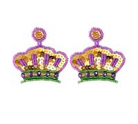 Boucles d'oreilles élégantes en forme de couronne multicolores à paillettes et perles sur le thème du carnaval Bijoux pour femme