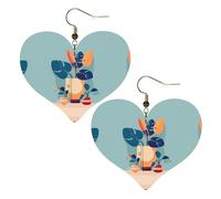 Boucles d'oreilles élégantes en forme de cœur avec dos de tortue bleu et orange en bambou pour femme, accessoires parfaits pour les fêtes et la Saint-Valentin.