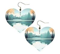 Boucles d'oreilles élégantes en forme de cœur avec feuilles tombées sur un lac tranquille - Accessoires pour femme - Parfaites pour les fêtes et la Saint-Valentin.