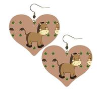 Boucles d'oreilles élégantes en forme de cœur avec imprimé âne de dessin animé, accessoires pour femmes, parfaits pour les fêtes et la Saint-Valentin.