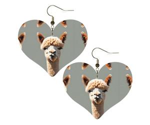 Boucles d'oreilles élégantes en forme de cœur avec imprimé avatar alpaga, accessoires pour femme, parfaits pour les fêtes et la Saint-Valentin.