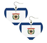 Boucles d'oreilles élégantes en forme de cœur avec imprimé drapeau de la Virginie-Occidentale, accessoires pour femmes, parfaits pour les fêtes et la Saint-Valentin.