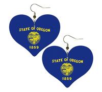 Boucles d'oreilles élégantes en forme de cœur avec imprimé drapeau de l'État de l'Oregon, accessoires pour femmes, parfaits pour les fêtes et la Saint-Valentin.