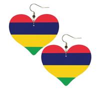 Boucles d'oreilles élégantes en forme de cœur avec imprimé drapeau de l'île Maurice - Accessoire pour femme - Parfait pour les fêtes et la Saint-Valentin.