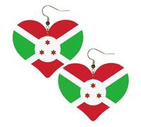 Boucles d'oreilles élégantes en forme de cœur avec imprimé drapeau du Burundi - Accessoire pour femme - Parfait pour les fêtes et la Saint-Valentin.