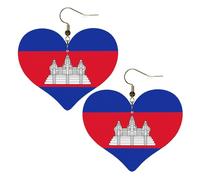 Boucles d'oreilles élégantes en forme de cœur avec imprimé drapeau du Cambodge - Accessoire léger pour femme - Parfait pour les fêtes et la Saint-Valentin.