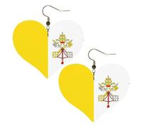 Boucles d'oreilles élégantes en forme de cœur avec imprimé drapeau du Vatican, accessoires pour femmes, parfaits pour les fêtes et la Saint-Valentin.