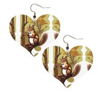 Boucles d'oreilles élégantes en forme de cœur avec imprimé écureuil mangeur de noix, accessoires pour femmes, parfaits pour les fêtes et la Saint-Valentin.