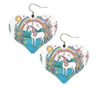Boucles d'oreilles élégantes en forme de cœur avec imprimé licornes au bord de la rivière, accessoires pour femme, parfaits pour les fêtes et la Saint-Valentin.