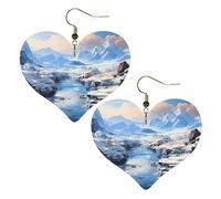 Boucles d'oreilles élégantes en forme de cœur avec imprimé paysage de montagne enneigée, accessoires pour femme, parfaits pour les fêtes et la Saint-Valentin.