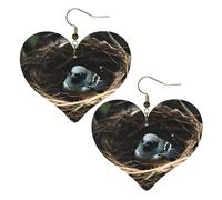 Boucles d'oreilles élégantes en forme de cœur avec imprimé petit nid d'oiseau, accessoires pour femme, parfaits pour les fêtes et la Saint-Valentin.