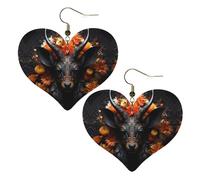 Boucles d'oreilles élégantes en forme de cœur avec motif antilope noire et fleurs pour femme, accessoires parfaits pour les fêtes et la Saint-Valentin.