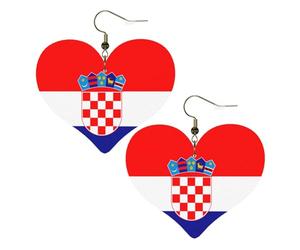 Boucles d'oreilles élégantes en forme de cœur avec motif drapeau de la République de Croatie, accessoires légers pour femmes, parfaits pour les fêtes et la Saint-Valentin.