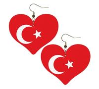 Boucles d'oreilles élégantes en forme de cœur avec motif drapeau de la Turquie - Accessoire pour femme - Parfait pour les fêtes et la Saint-Valentin.