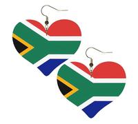 Boucles d'oreilles élégantes en forme de cœur avec motif drapeau de l'Afrique du Sud, accessoires pour femmes, parfaits pour les fêtes et la Saint-Valentin.