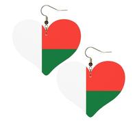 Boucles d'oreilles élégantes en forme de cœur avec motif drapeau de Madagascar pour femme, accessoires parfaits pour les fêtes et la Saint-Valentin.