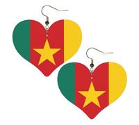 Boucles d'oreilles élégantes en forme de cœur avec motif drapeau du Cameroun - Accessoire pour femme - Parfait pour les fêtes et la Saint-Valentin.
