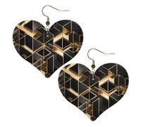 Boucles d'oreilles élégantes en forme de cœur avec motif écossais noir et doré - Accessoire pour femme - Parfait pour les fêtes et la Saint-Valentin.