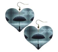 Boucles d'oreilles élégantes en forme de cœur avec motif parapluie noir sous la pluie - Accessoire léger pour femme - Parfait pour les fêtes et la Saint-Valentin.
