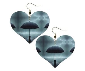 Boucles d'oreilles élégantes en forme de cœur avec motif parapluie noir sous la pluie - Accessoire léger pour femme - Parfait pour les fêtes et la Saint-Valentin.