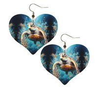 Boucles d'oreilles élégantes en forme de cœur avec motif tortues nageant dans le noir - Accessoire pour femme - Parfait pour les fêtes et la Saint-Valentin.