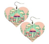Boucles d'oreilles élégantes en forme de cœur avec motifs champignons de rêve, accessoires pour femmes, parfaits pour les fêtes et la Saint-Valentin.