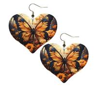 Boucles d'oreilles élégantes en forme de cœur avec motifs de fleurs et papillons oranges et jaunes, accessoires pour femme, parfaits pour les fêtes et la Saint-Valentin.