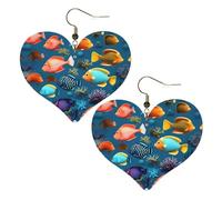 Boucles d'oreilles élégantes en forme de cœur avec motifs de poissons de récif sous-marin, accessoires pour femmes, parfaits pour les fêtes et la Saint-Valentin.
