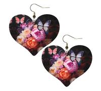 Boucles d'oreilles élégantes en forme de cœur avec motifs papillons et buissons frais, accessoires pour femmes, parfaits pour les fêtes et la Saint-Valentin.
