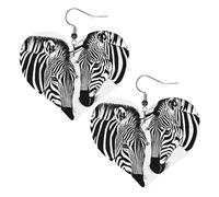 Boucles d'oreilles élégantes en forme de cœur en cuir abstrait, motif zèbre, accessoires tendance et uniques pour un usage quotidien, taille unique