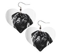 Boucles d'oreilles élégantes en forme de cœur en cuir avec carlin noir mignon - Accessoires tendance et uniques pour un usage quotidien, taille unique