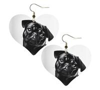 Boucles d'oreilles élégantes en forme de cœur en cuir avec carlin noir mignon - Accessoires tendance et uniques pour un usage quotidien, taille unique
