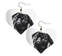 Boucles d'oreilles élégantes en forme de cœur en cuir avec carlin noir mignon - Accessoires tendance et uniques pour un usage quotidien, taille unique