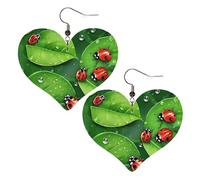 Boucles d'oreilles élégantes en forme de cœur en cuir avec feuilles et coccinelles - Accessoires tendance et uniques pour un usage quotidien, taille unique