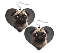 Boucles d'oreilles élégantes en forme de cœur en cuir avec joli carlin - Accessoires tendance et uniques pour un usage quotidien, taille unique