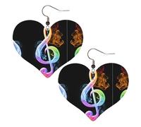 Boucles d'oreilles élégantes en forme de cœur en cuir avec notes de musique colorées - Accessoires tendance et uniques pour un usage quotidien, taille unique