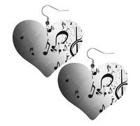 Boucles d'oreilles élégantes en forme de cœur en cuir imprimé notes de musique - Accessoires tendance et uniques pour un usage quotidien, taille unique