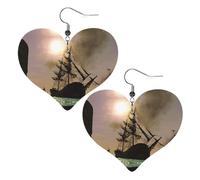 Boucles d'oreilles élégantes en forme de cœur en cuir motif bateau pirate cool accessoires tendance et uniques pour un usage quotidien, taille unique
