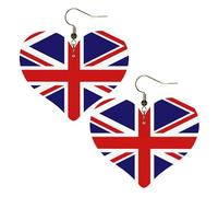 Boucles d'oreilles élégantes en forme de cœur imprimées avec drapeau du Royaume-Uni, accessoires pour femmes, parfaites pour les fêtes et la Saint-Valentin.