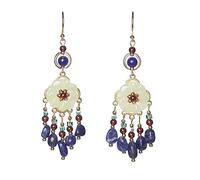 Boucles d'oreilles Élégantes Et Délicates avec Fleurs Émaillées pour Femme - Pendentif Romantique avec Pompon en Forme De Saphir, Clip d'oreille, Crochet d'oreille Classique, Breloque, Accessoir