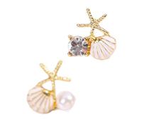 Boucles d'oreilles élégantes Étoile de mer Boulons avec zircon et perles d'imitation en alliage léger Design solide Bijoux Cadeau bol de poisson d'étoile pour femme, taille unique, Comme décrit