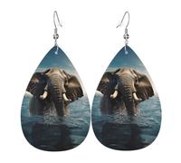 Boucles d'oreilles éléphant africain nageur pour femme - Boucles d'oreilles en cuir - Boucles d'oreilles pendantes double face - Légères - Accessoires d'oreille pour femme - Bijoux tendance - Cadeau