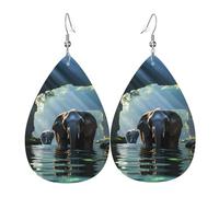 Boucles d'oreilles éléphant asiatique dans l'eau en cuir, accessoires pour femme, adaptées pour un usage quotidien, les trajets et les voyages.