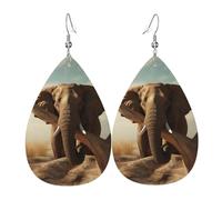 Boucles d'oreilles éléphant au repos pour femme, boucles d'oreilles en cuir en forme de larme, boucles d'oreilles pendantes double face, légères, accessoires d'oreille pour femme, bijoux tendance