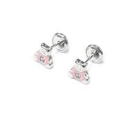 Boucles d'Oreilles Émail rose Ours Zircone Argent 925 brillant - Mondepetit