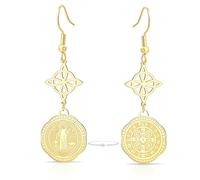 Boucles d'oreilles en Acier Inoxydable à Triple Protection avec nœud de Sorcière Tétragramme Pentagramme et Médaille de saint Benoît Bijoux Amulettes Païennes et de Sorcellerie pour Femmes et Hommes